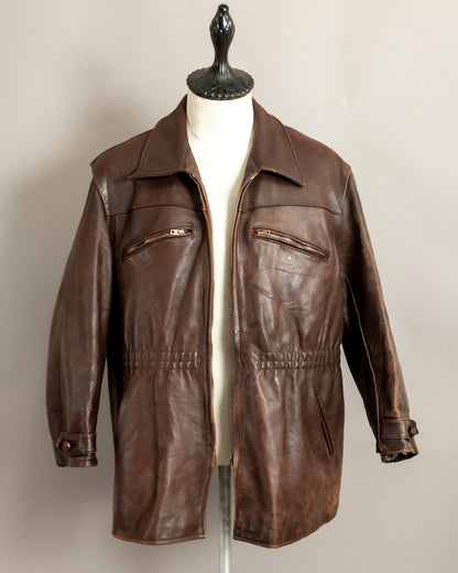 Vintage 1940s French Horsehide Leather Car Coat Large (44S)