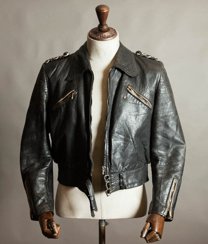 Original 1950s Swiss Leather Motorcycle Jacket, Riri & ZIPP Hardware