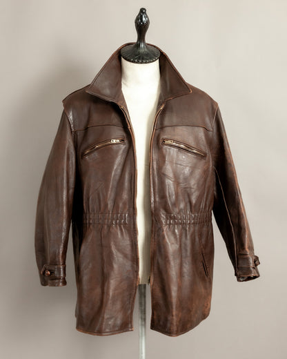 Vintage 1940s French Horsehide Leather Car Coat Large (44S)