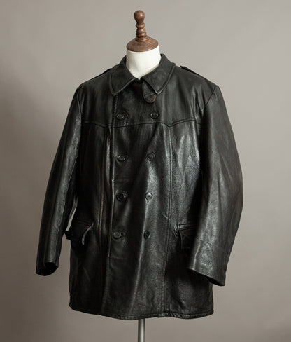 Vintage 1940s Swedish Military Leather Motor Coat Motorkavaj m/1915