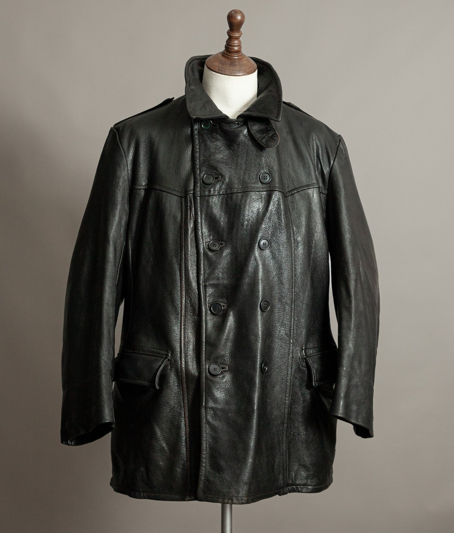 Vintage 1940s Swedish Military Leather Motor Coat Motorkavaj m/1915