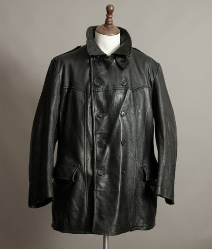 Vintage 1940s Swedish Military Leather Motor Coat Motorkavaj m/1915