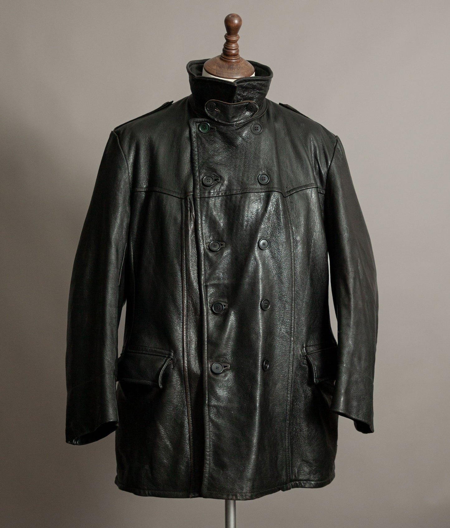 Vintage 1940s Swedish Military Leather Motor Coat Motorkavaj m/1915