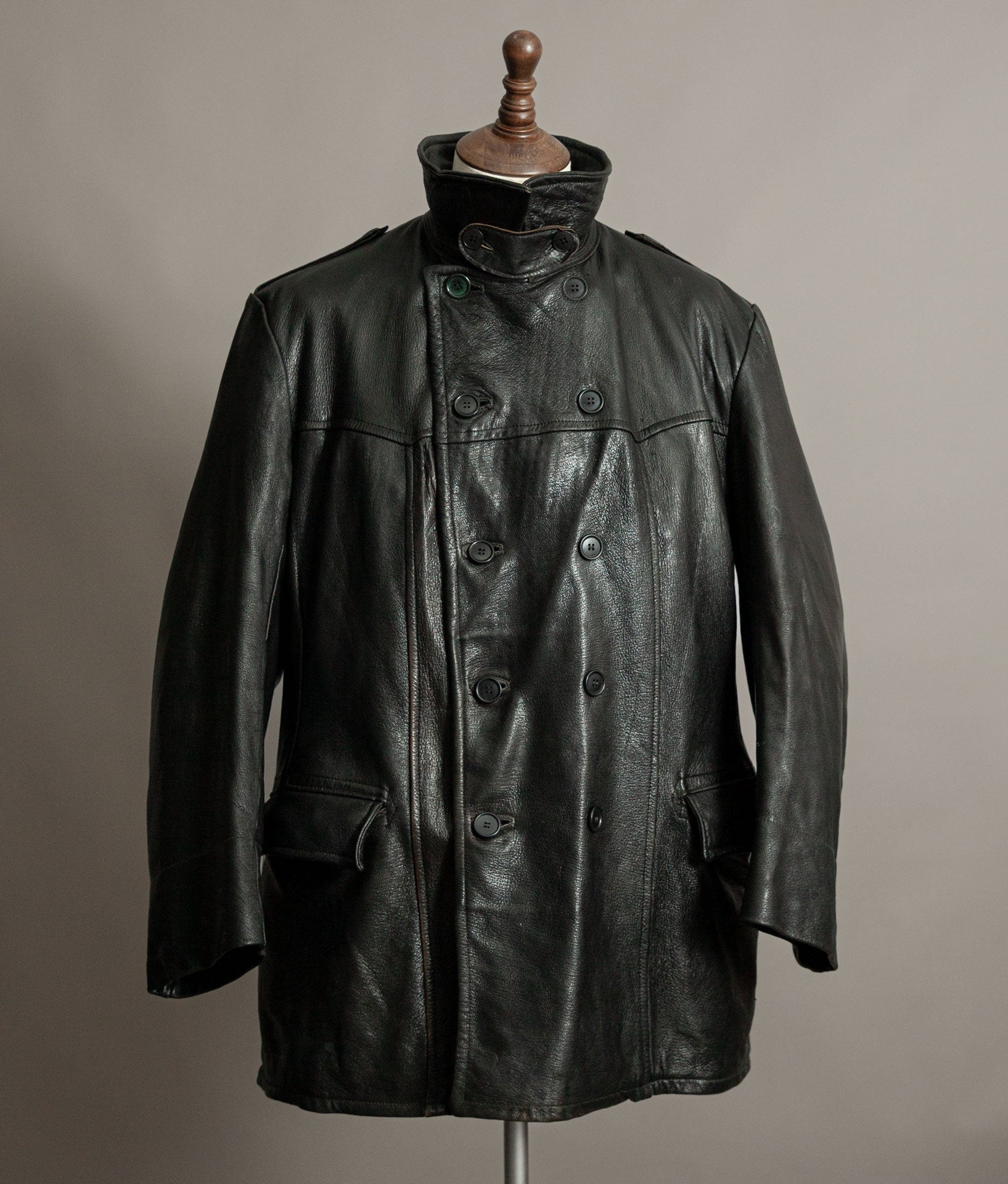 Vintage 1940s Swedish Military Leather Motor Coat Motorkavaj m/1915