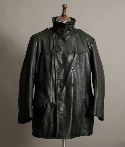 Vintage 1940s Swedish Military Leather Motor Coat Motorkavaj m/1915