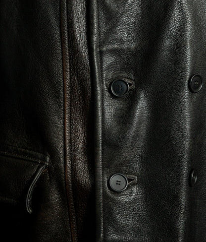 Vintage 1940s Swedish Military Leather Motor Coat Motorkavaj m/1915