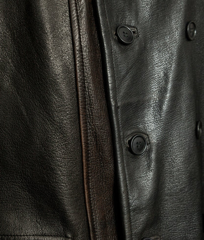 Vintage 1940s Swedish Military Leather Motor Coat Motorkavaj m/1915
