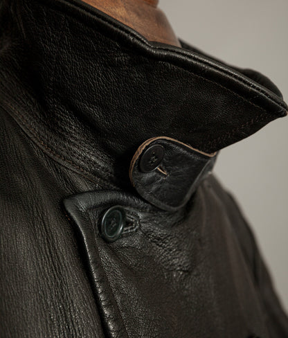 Vintage 1940s Swedish Military Leather Motor Coat Motorkavaj m/1915