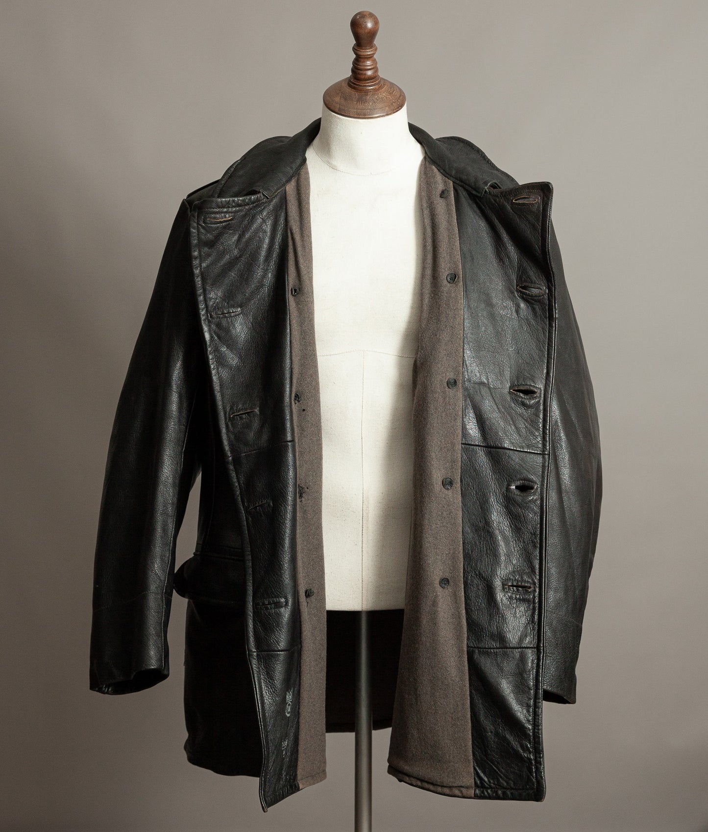 Vintage 1940s Swedish Military Leather Motor Coat Motorkavaj m/1915