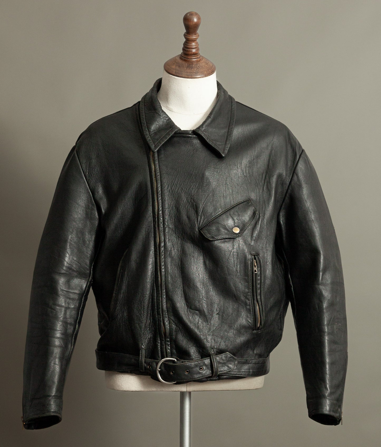 Vintage 1950s French Leather Motorcycle Jacket Éclair Zippers