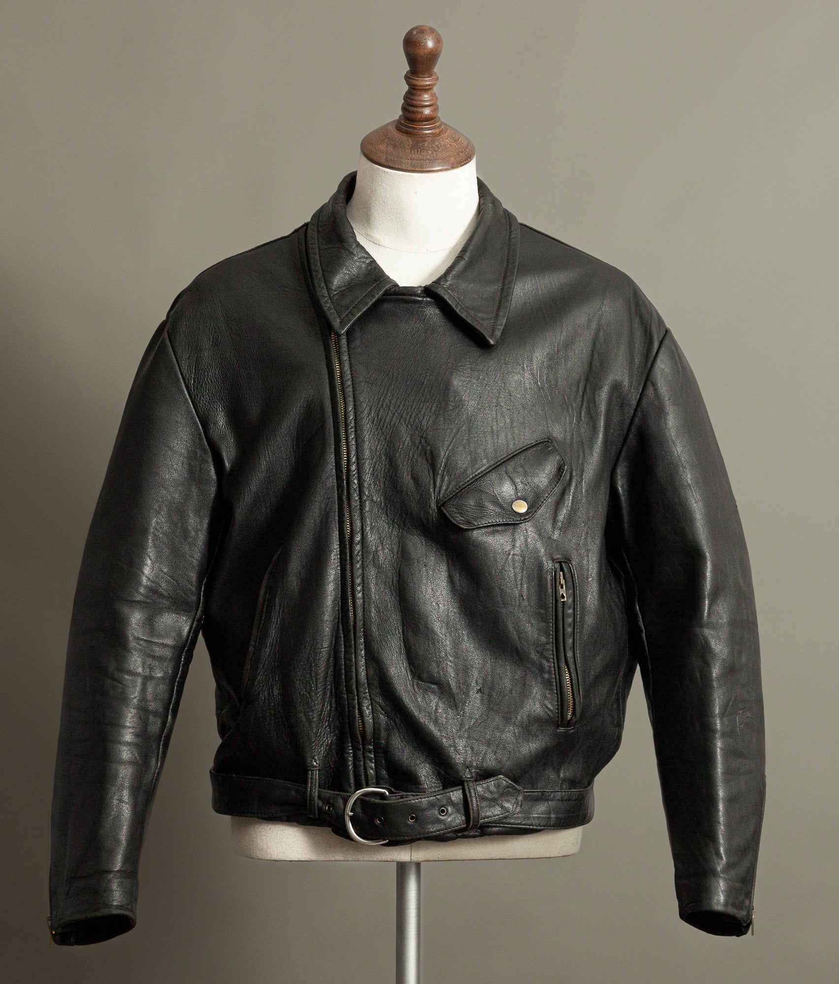 Vintage 1950s French Leather Motorcycle Jacket Éclair Zippers