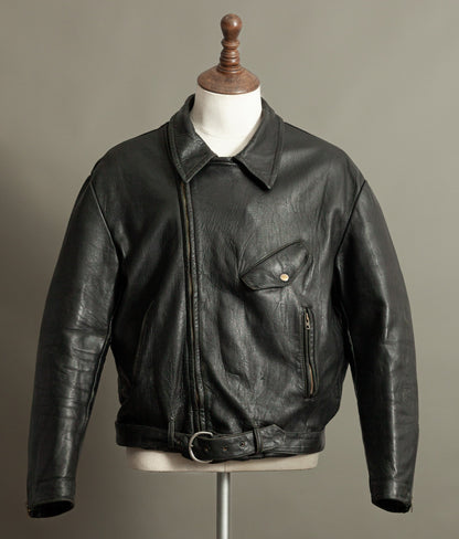 Vintage 1950s French Leather Motorcycle Jacket Éclair Zippers