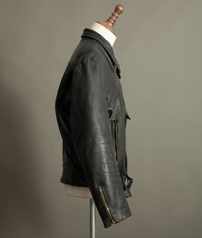 Vintage 1950s French Leather Motorcycle Jacket Éclair Zippers