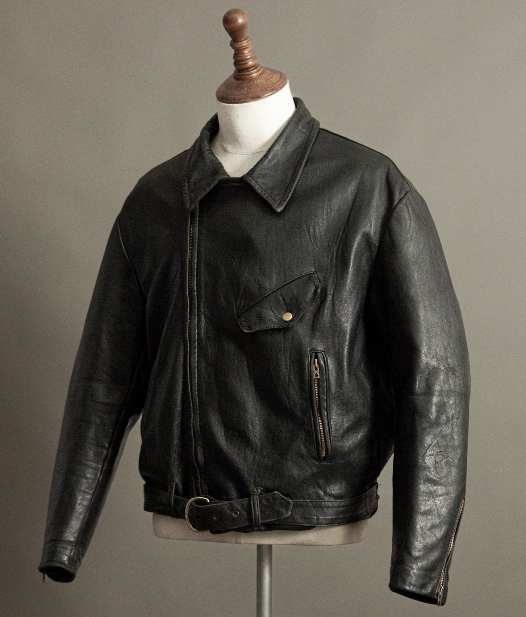 Vintage 1950s French Leather Motorcycle Jacket Éclair Zippers