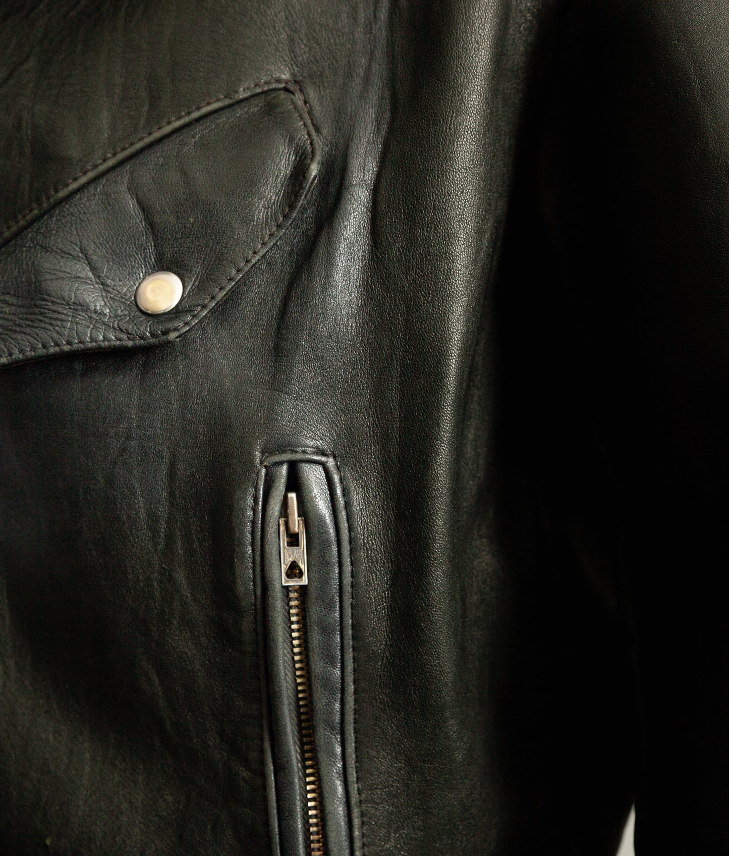 Vintage 1950s French Leather Motorcycle Jacket Éclair Zippers