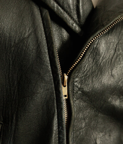 Vintage 1950s French Leather Motorcycle Jacket Éclair Zippers