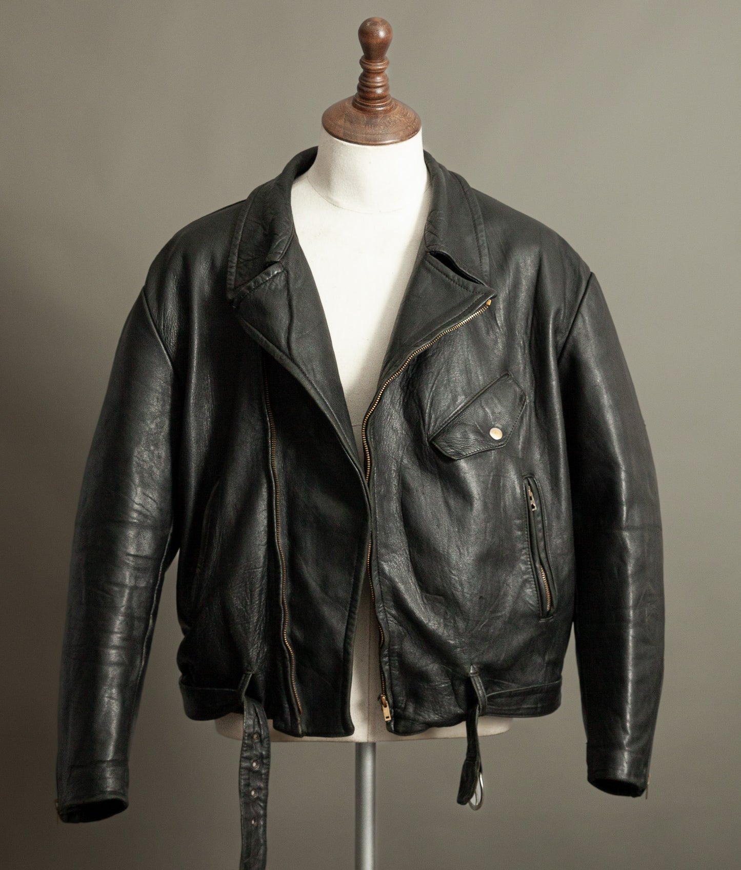 Vintage 1950s French Leather Motorcycle Jacket Éclair Zippers