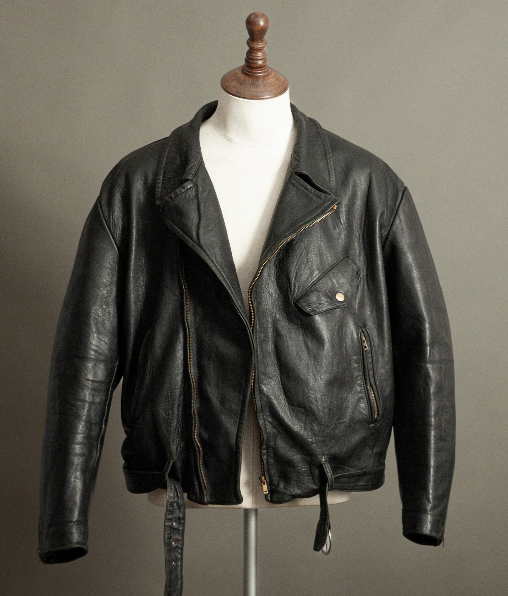 Vintage 1950s French Leather Motorcycle Jacket Éclair Zippers