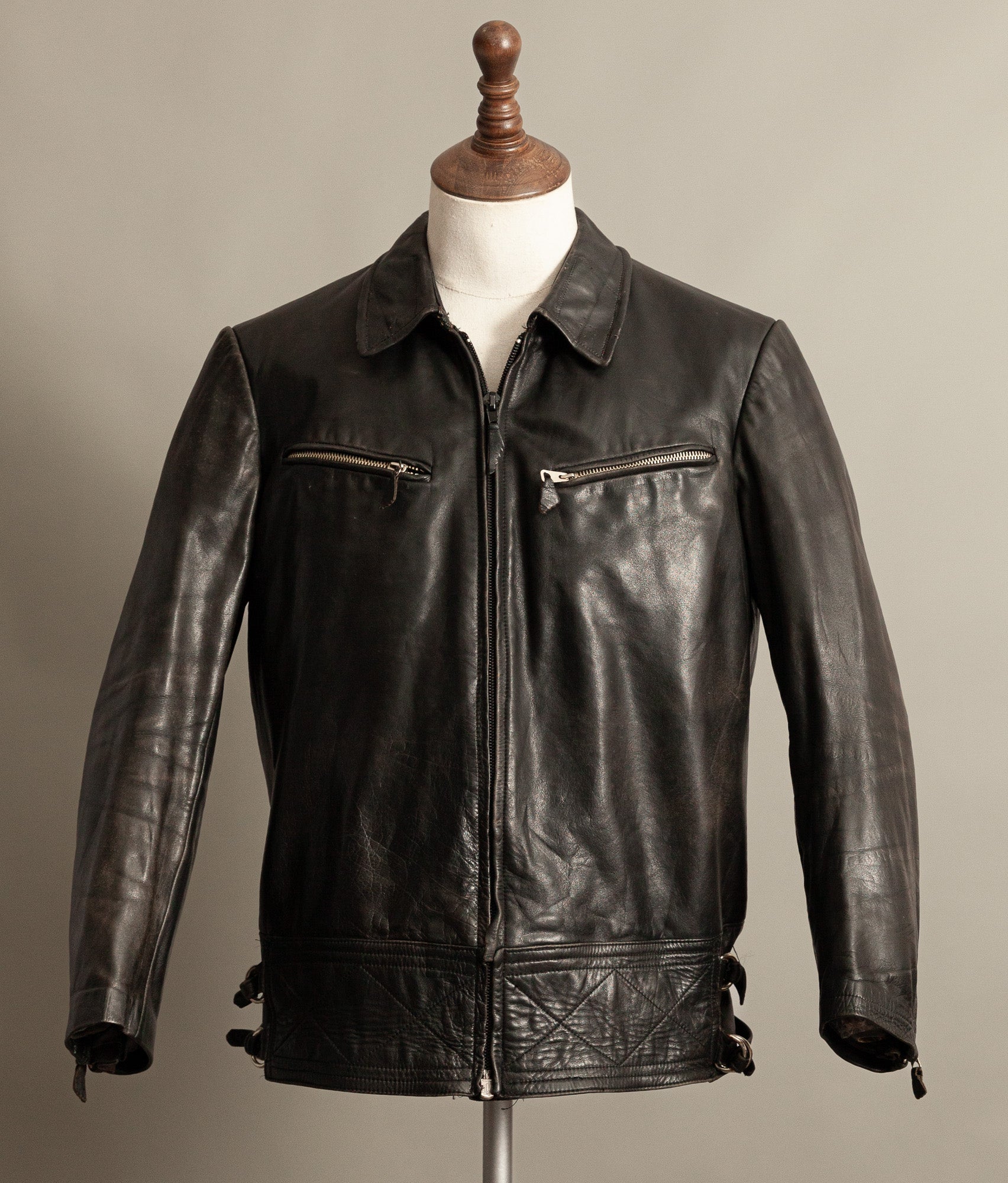 Vintage 1950s Austrian Motorcycle Police Leather Jacket RITSCH Hardware