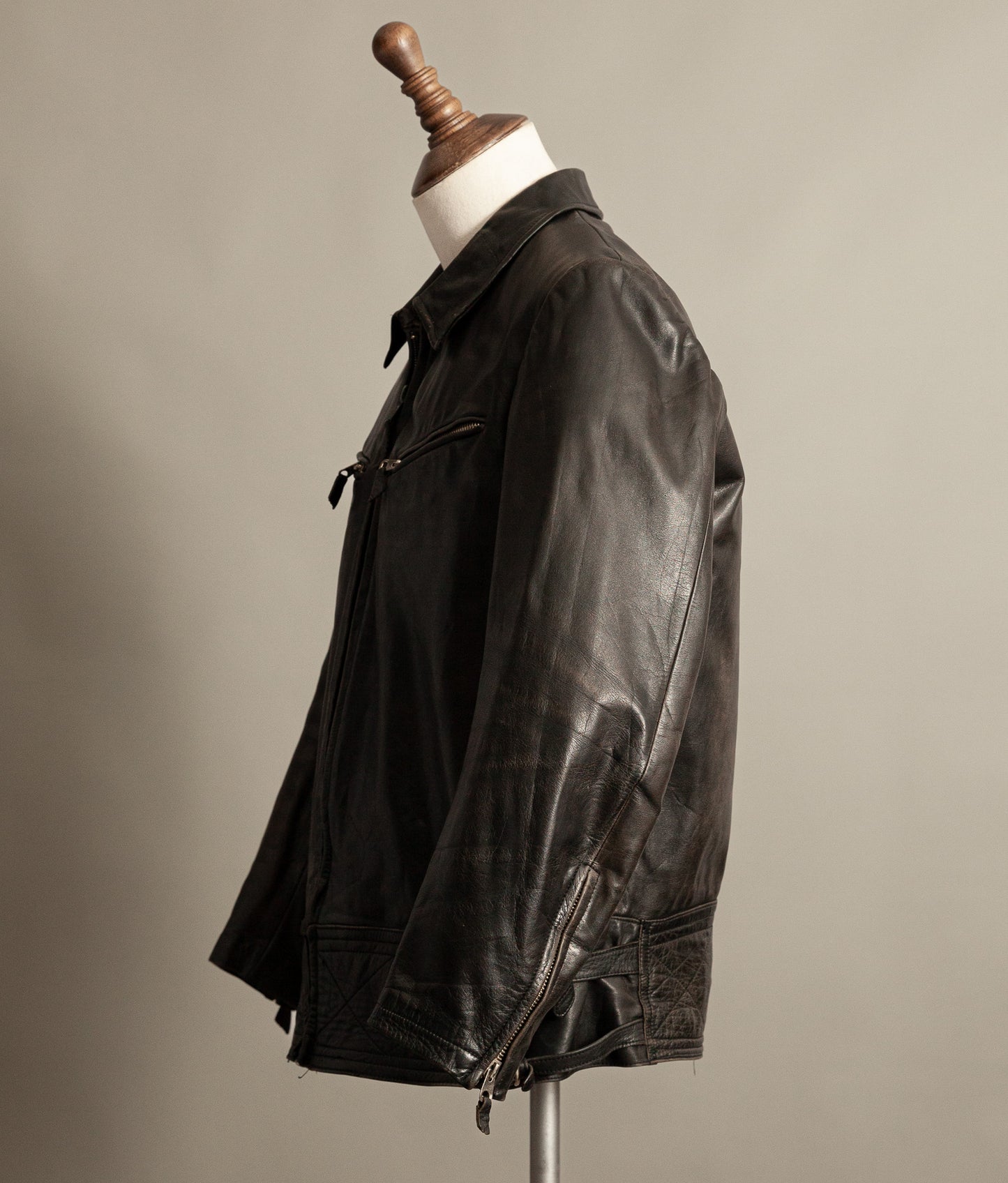 Vintage 1950s Austrian Motorcycle Police Leather Jacket RITSCH Hardware
