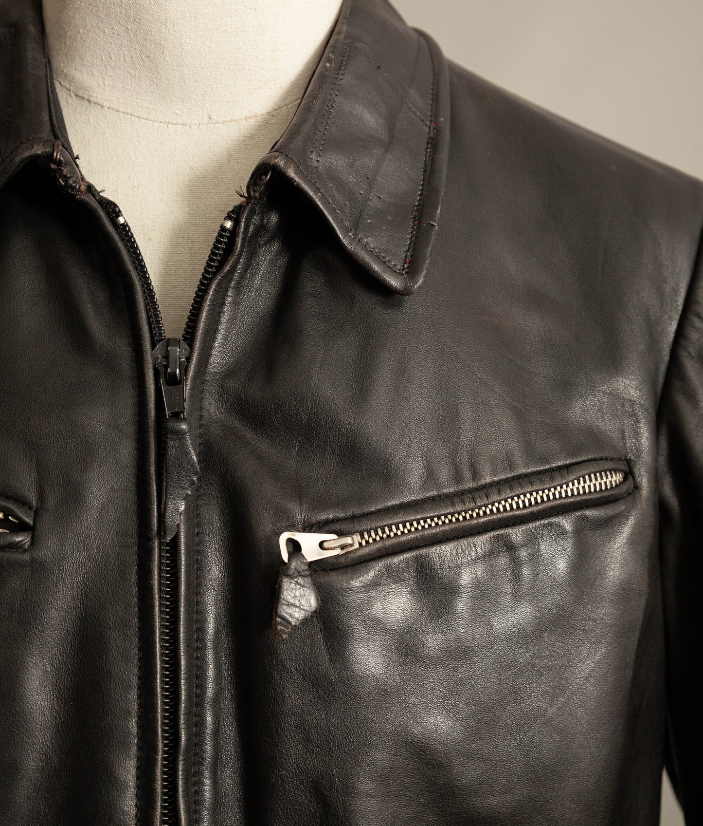 Vintage 1950s Austrian Motorcycle Police Leather Jacket RITSCH Hardware