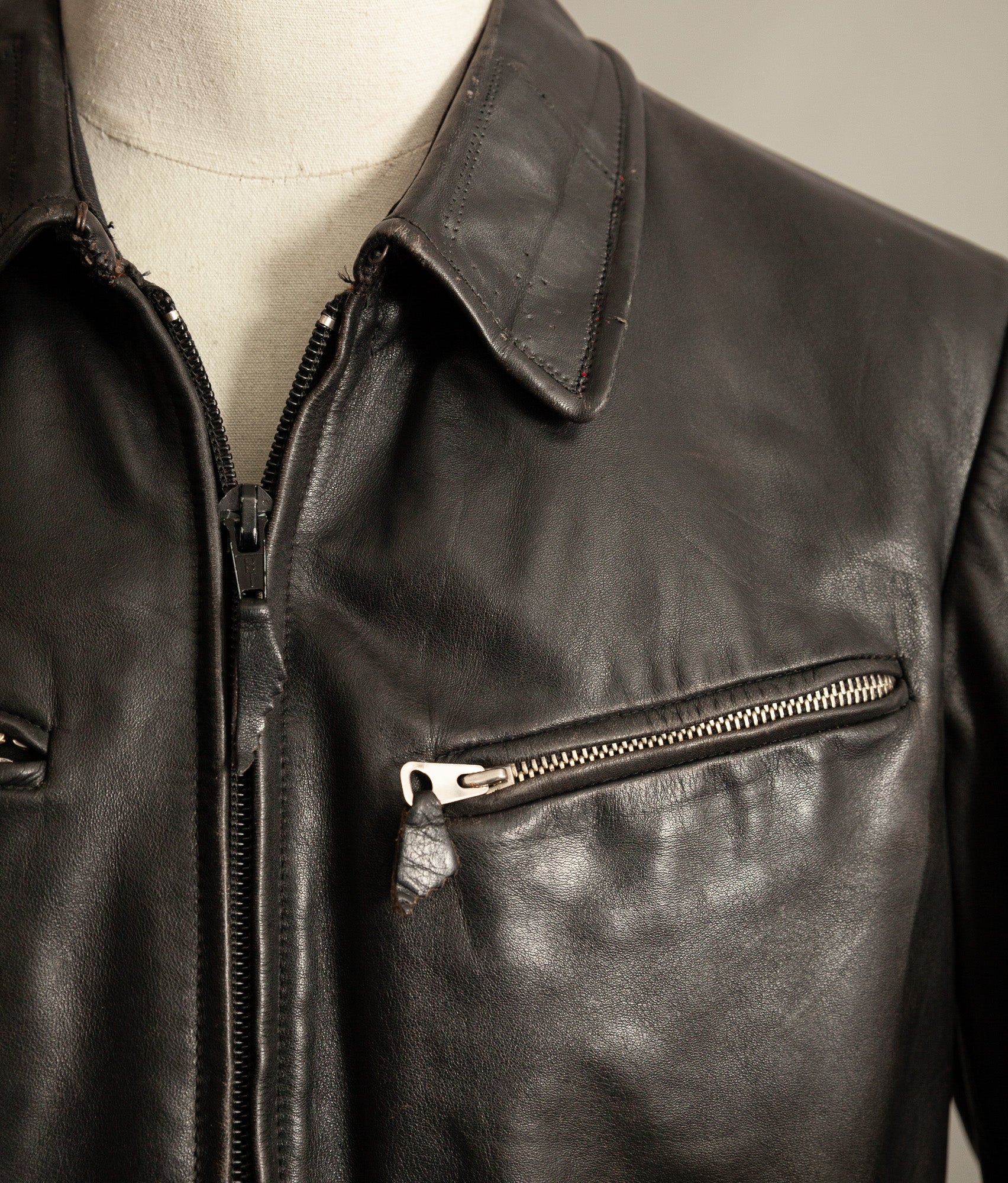 Vintage 1950s Austrian Motorcycle Police Leather Jacket RITSCH Hardware