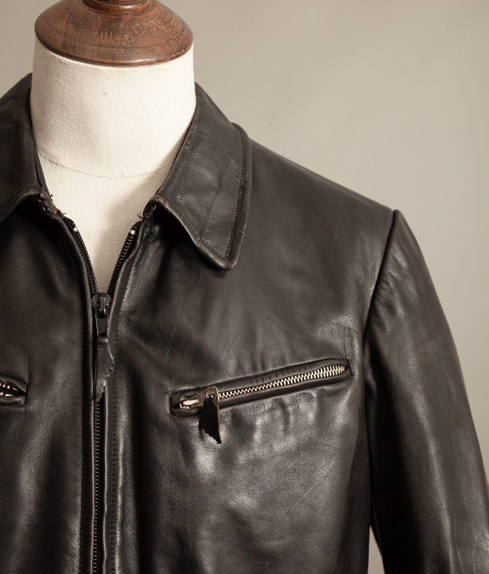 Vintage 1950s Austrian Motorcycle Police Leather Jacket RITSCH Hardware