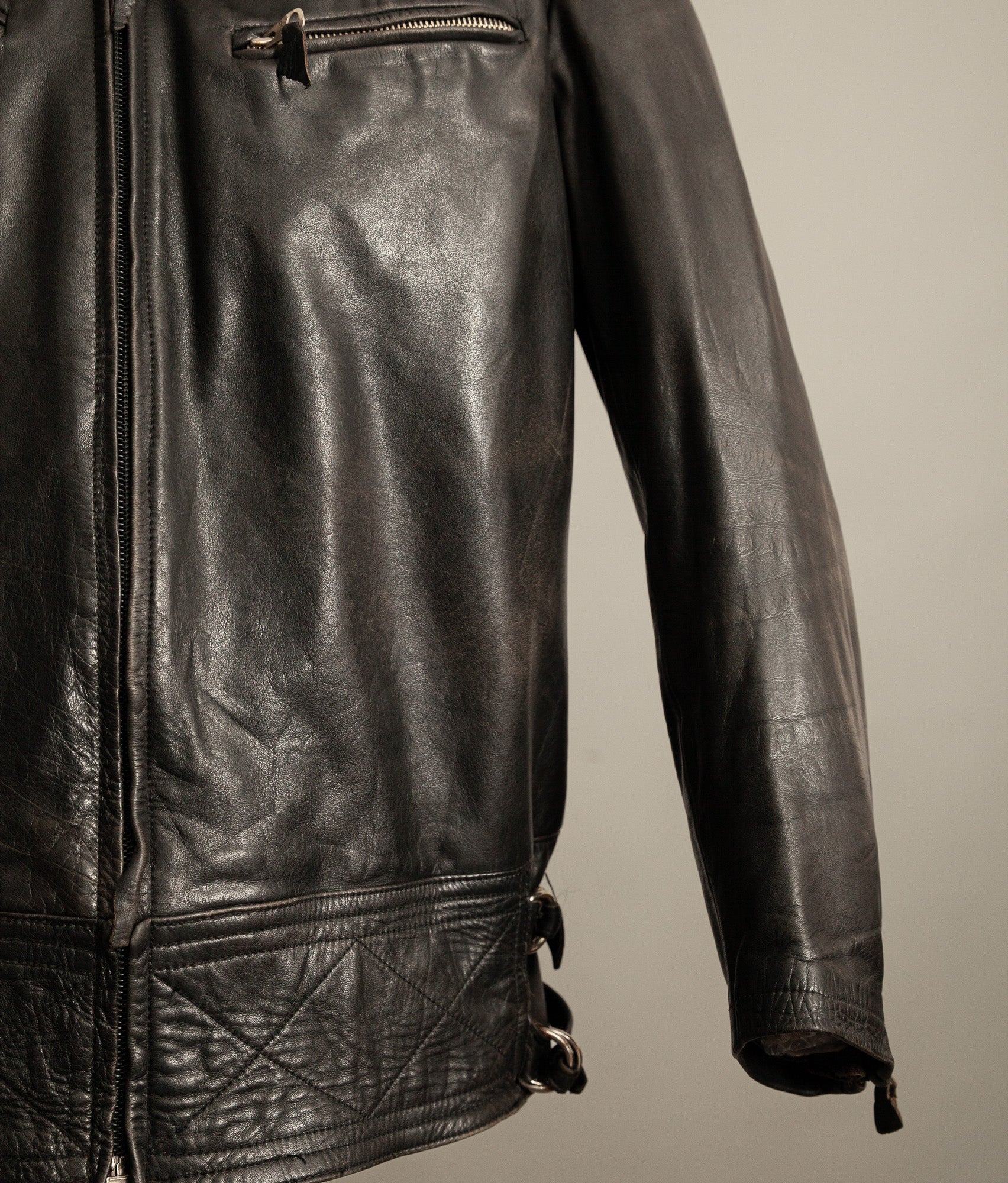 Vintage 1950s Austrian Motorcycle Police Leather Jacket RITSCH Hardware