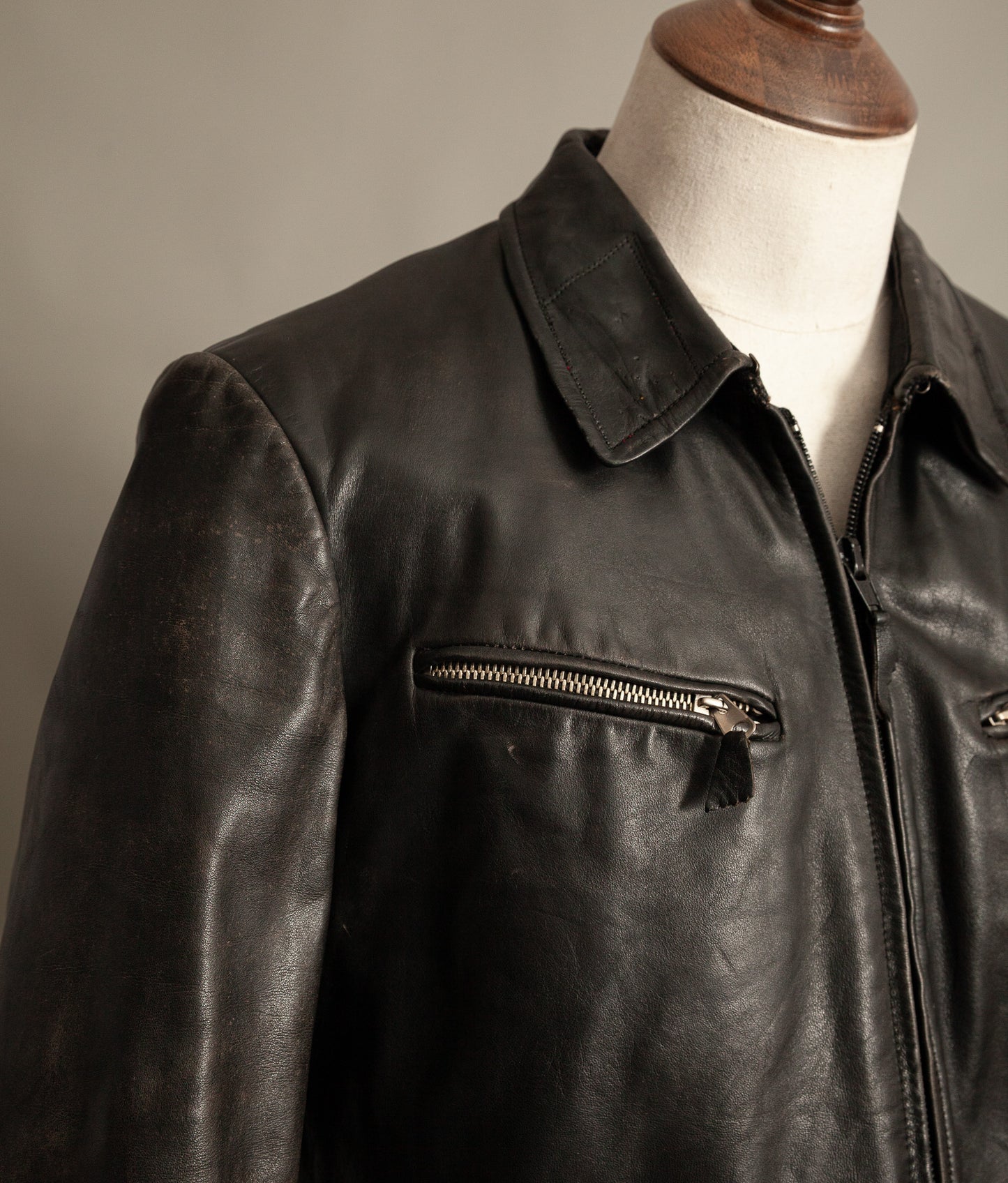 Vintage 1950s Austrian Motorcycle Police Leather Jacket RITSCH Hardware