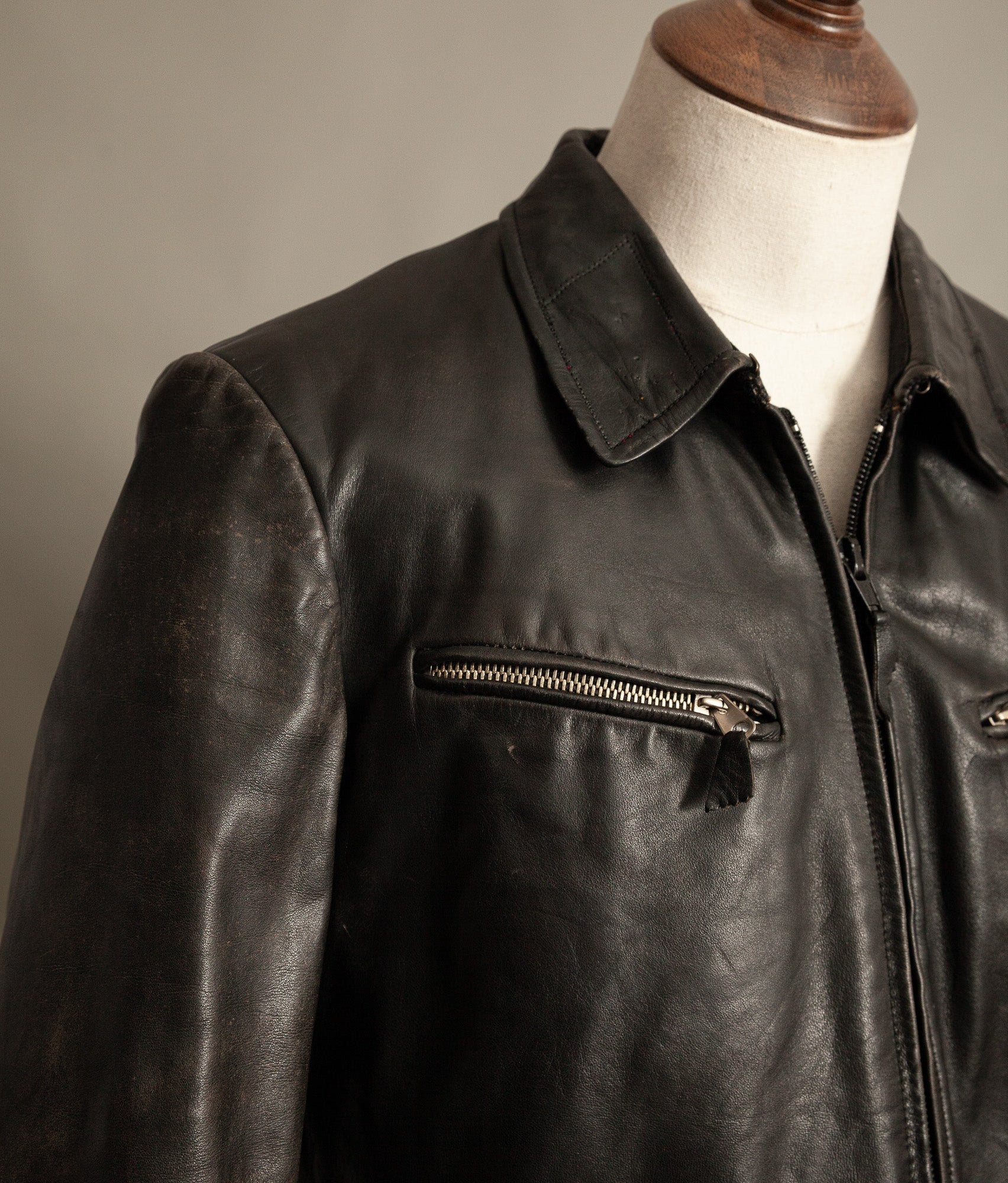 Vintage 1950s Austrian Motorcycle Police Leather Jacket RITSCH Hardware