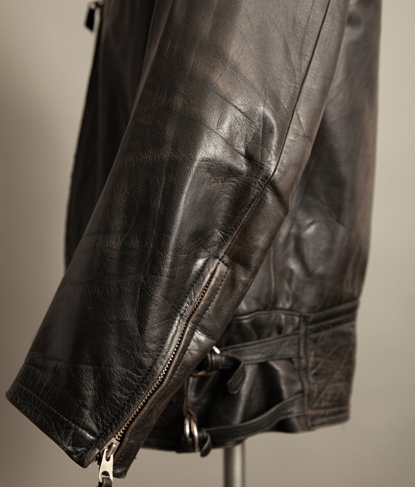 Vintage 1950s Austrian Motorcycle Police Leather Jacket RITSCH Hardware