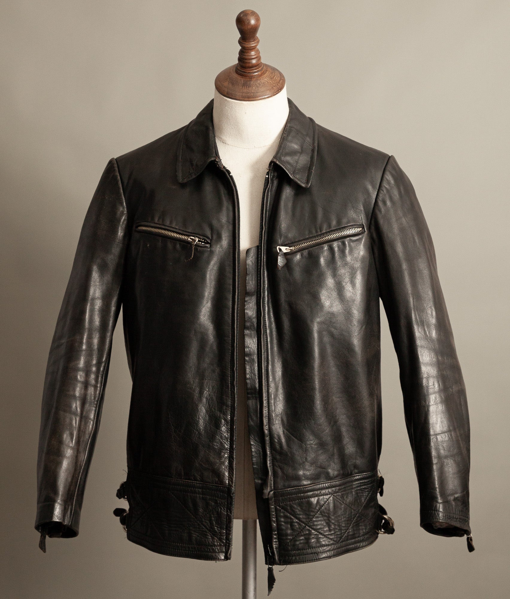 Vintage 1950s Austrian Motorcycle Police Leather Jacket RITSCH Hardware