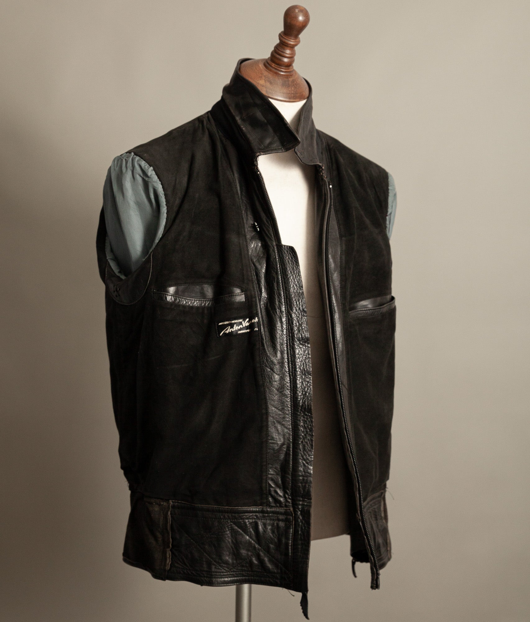Vintage 1950s Austrian Motorcycle Police Leather Jacket RITSCH Hardware