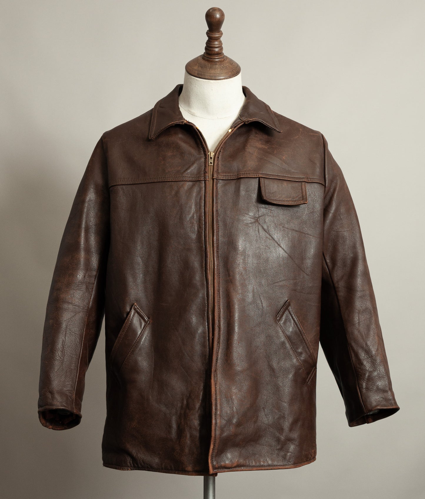 Vintage 1950s French Leather Workwear Jacket Chrome Tanned Cowhide