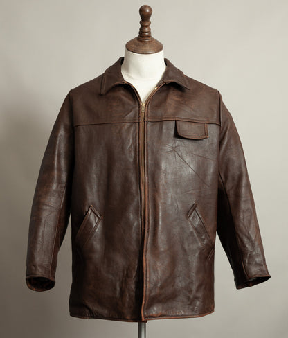 Vintage 1950s French Leather Workwear Jacket Chrome Tanned Cowhide