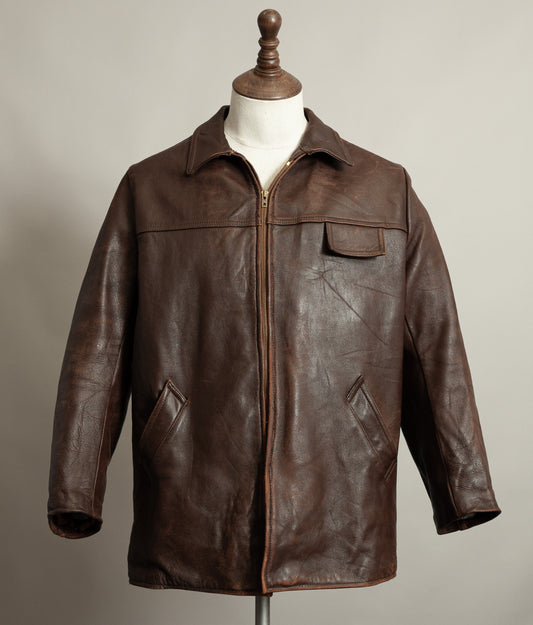 Vintage 1950s French Leather Workwear Jacket Chrome Tanned Cowhide