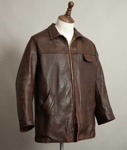 Vintage 1950s French Leather Workwear Jacket Chrome Tanned Cowhide