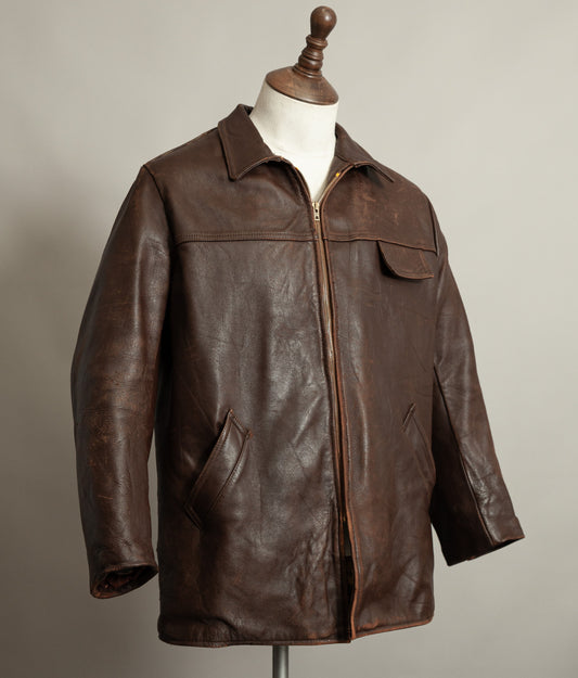 Vintage 1950s French Leather Workwear Jacket Chrome Tanned Cowhide