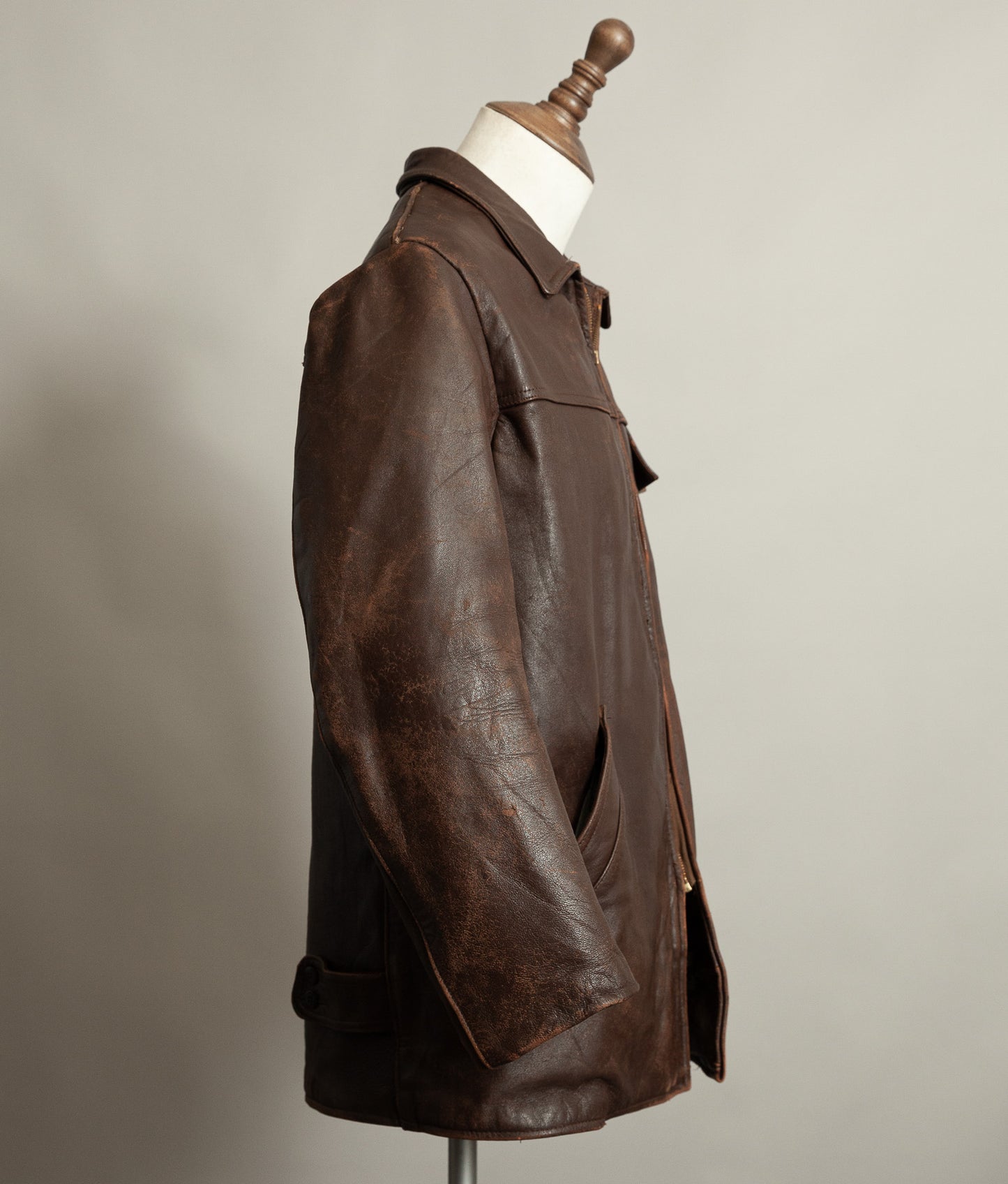 Vintage 1950s French Leather Workwear Jacket Chrome Tanned Cowhide
