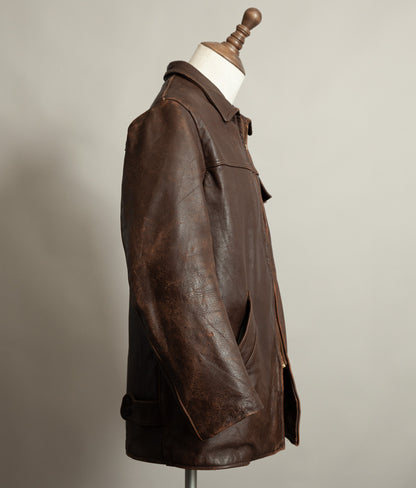 Vintage 1950s French Leather Workwear Jacket Chrome Tanned Cowhide