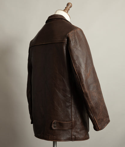 Vintage 1950s French Leather Workwear Jacket Chrome Tanned Cowhide