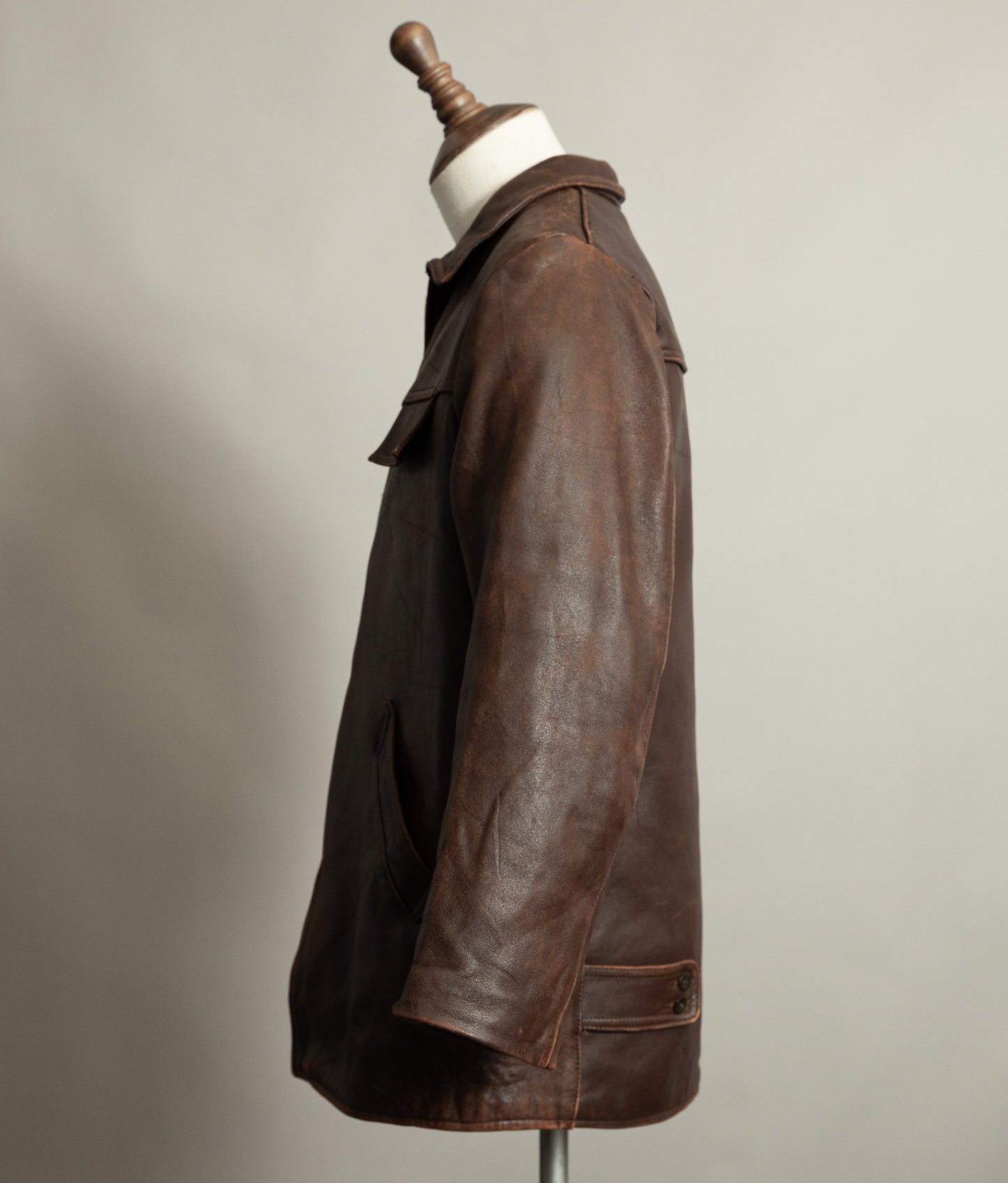Vintage 1950s French Leather Workwear Jacket Chrome Tanned Cowhide