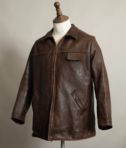Vintage 1950s French Leather Workwear Jacket Chrome Tanned Cowhide