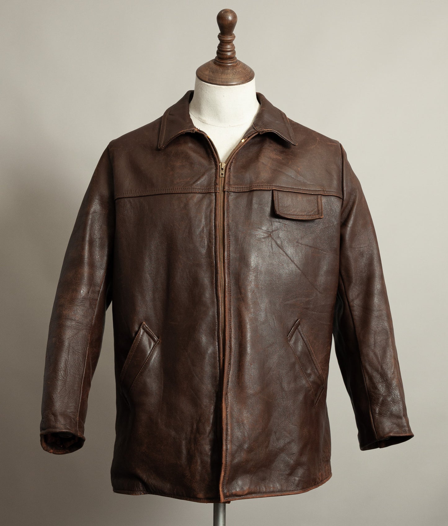 Vintage 1950s French Leather Workwear Jacket Chrome Tanned Cowhide