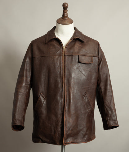 Vintage 1950s French Leather Workwear Jacket Chrome Tanned Cowhide