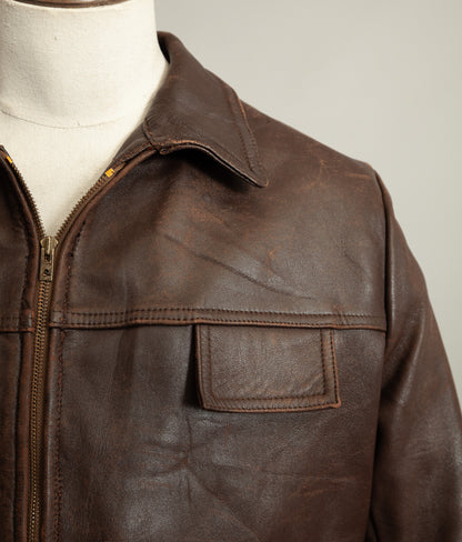 Vintage 1950s French Leather Workwear Jacket Chrome Tanned Cowhide