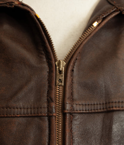 Vintage 1950s French Leather Workwear Jacket Chrome Tanned Cowhide