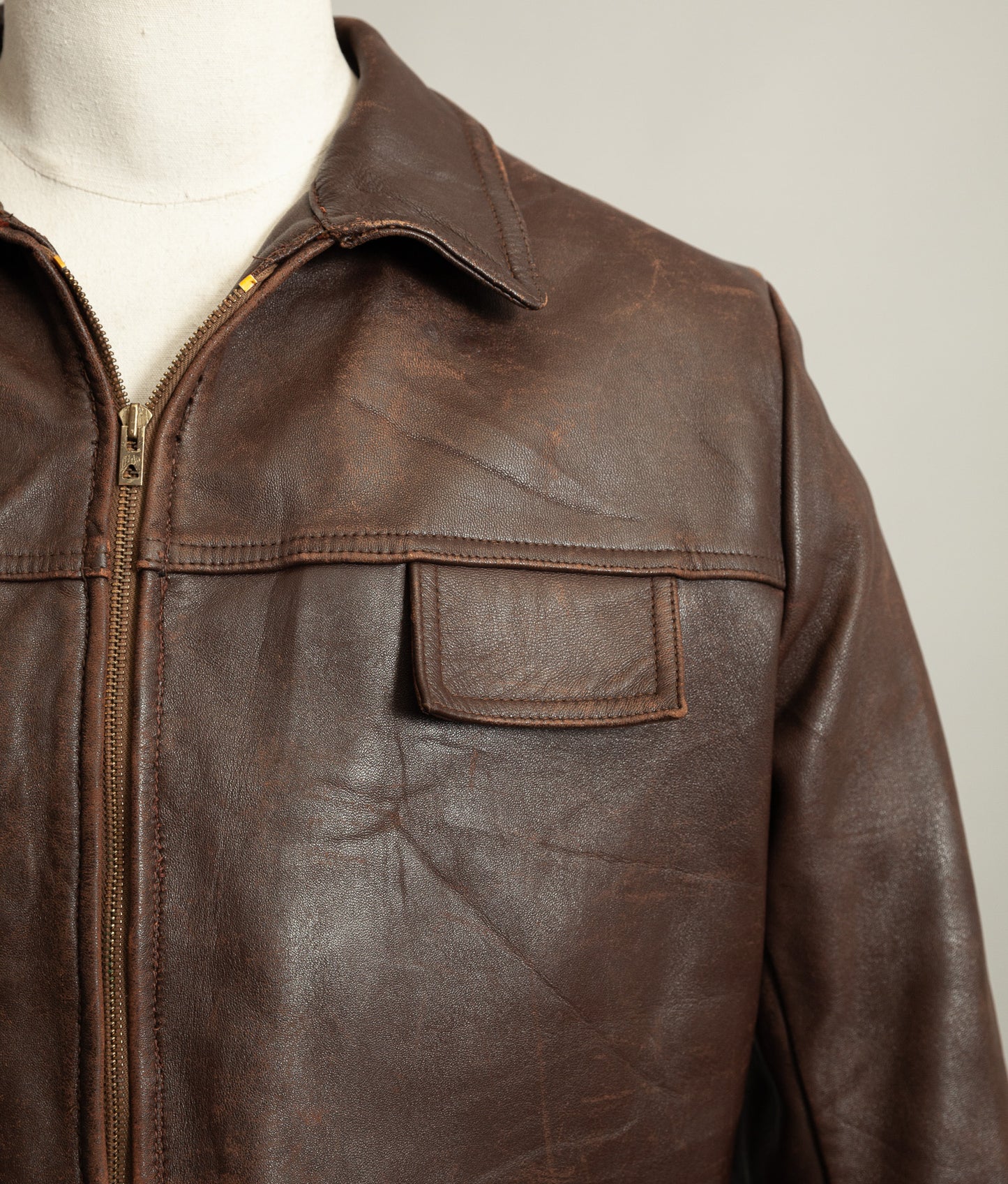 Vintage 1950s French Leather Workwear Jacket Chrome Tanned Cowhide