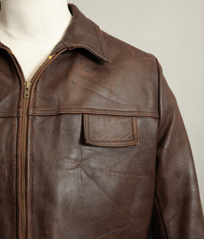 Vintage 1950s French Leather Workwear Jacket Chrome Tanned Cowhide