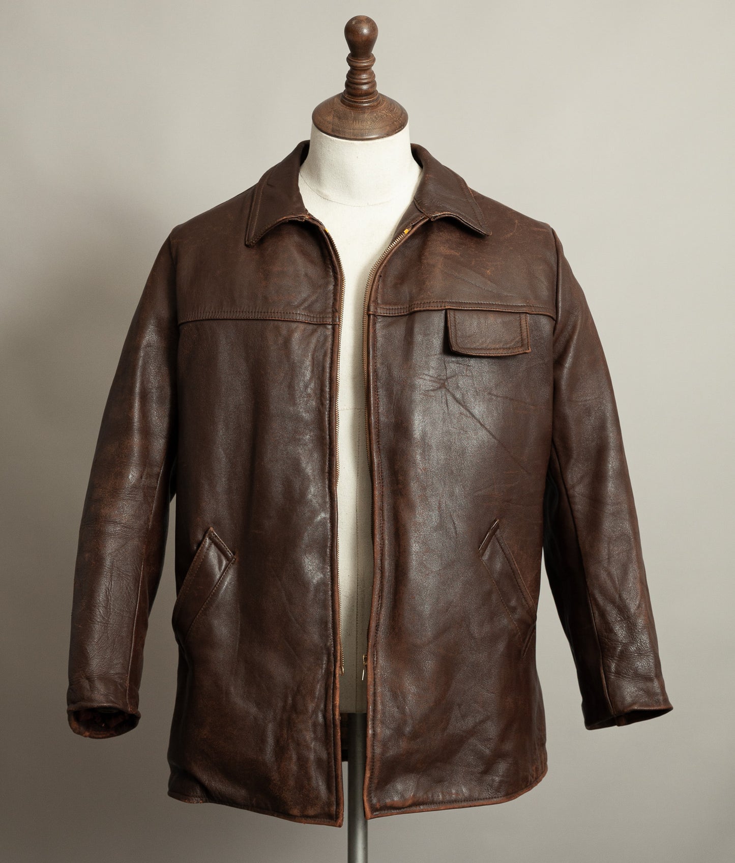 Vintage 1950s French Leather Workwear Jacket Chrome Tanned Cowhide
